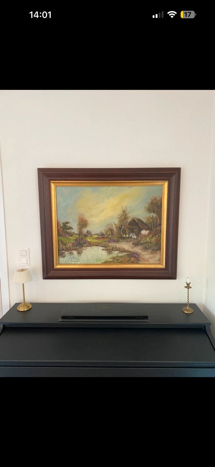 Groot landschap schilderij in houten lijst, Ophalen