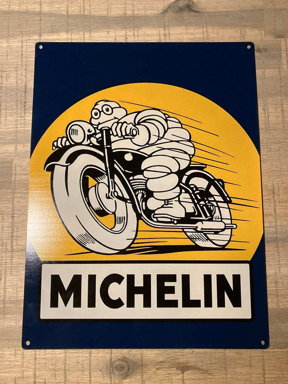 Michelin Reclamebord - Bibendum op Motor, Ophalen of Verzenden, Zo goed als nieuw, Reclamebord