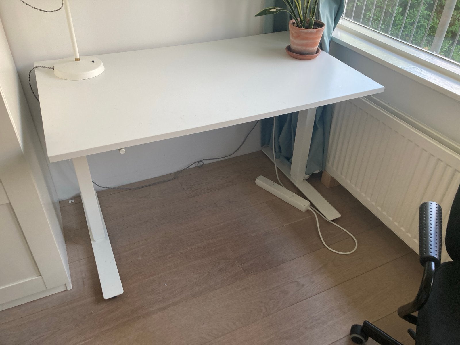 Ikea Trotten 120x70 Handmatig verstelbaar zit-sta bureau, Ophalen, Zit-sta bureau, Gebruikt, Spaanplaat of MDF