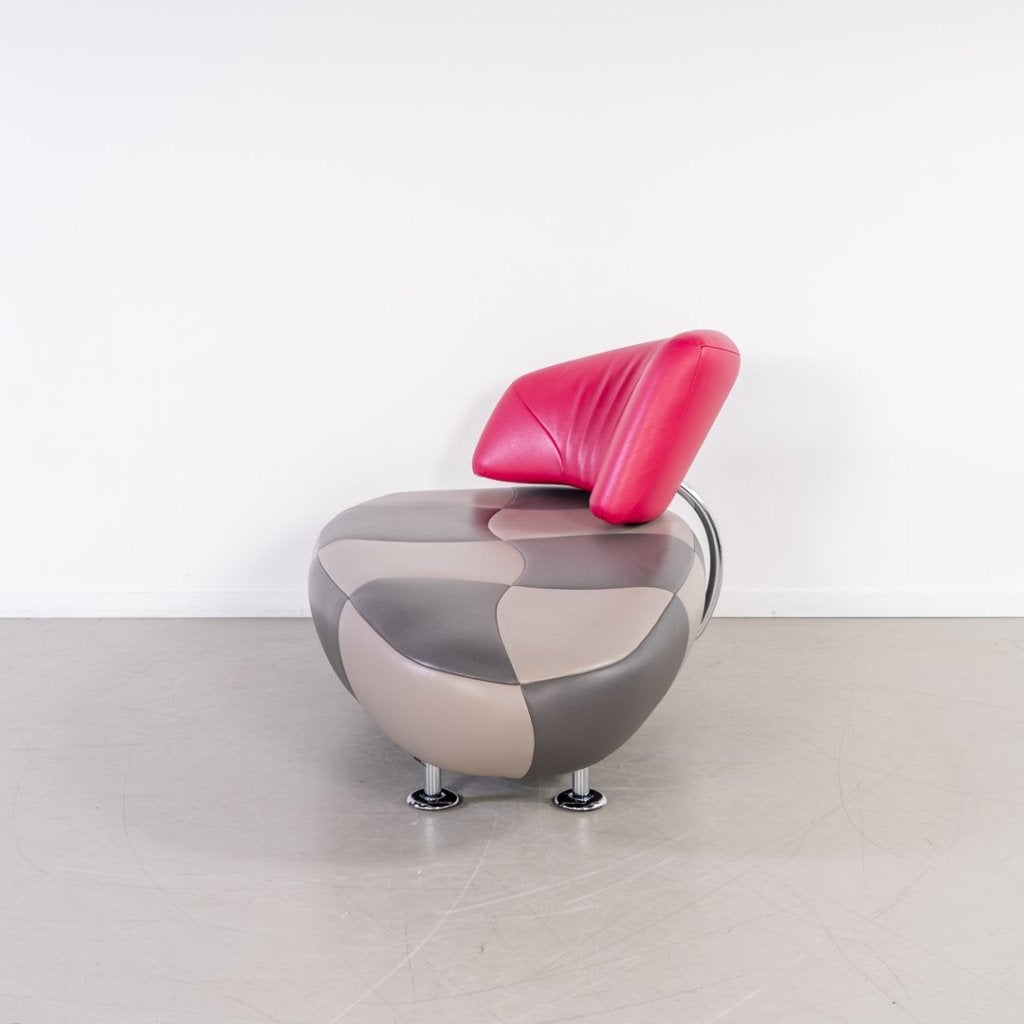 Leolux Kikko Chaise Longue Fauteuil Grijs/Roze Leer, Niet ingevuld, Leolux, Niet ingevuld, Zo goed als nieuw