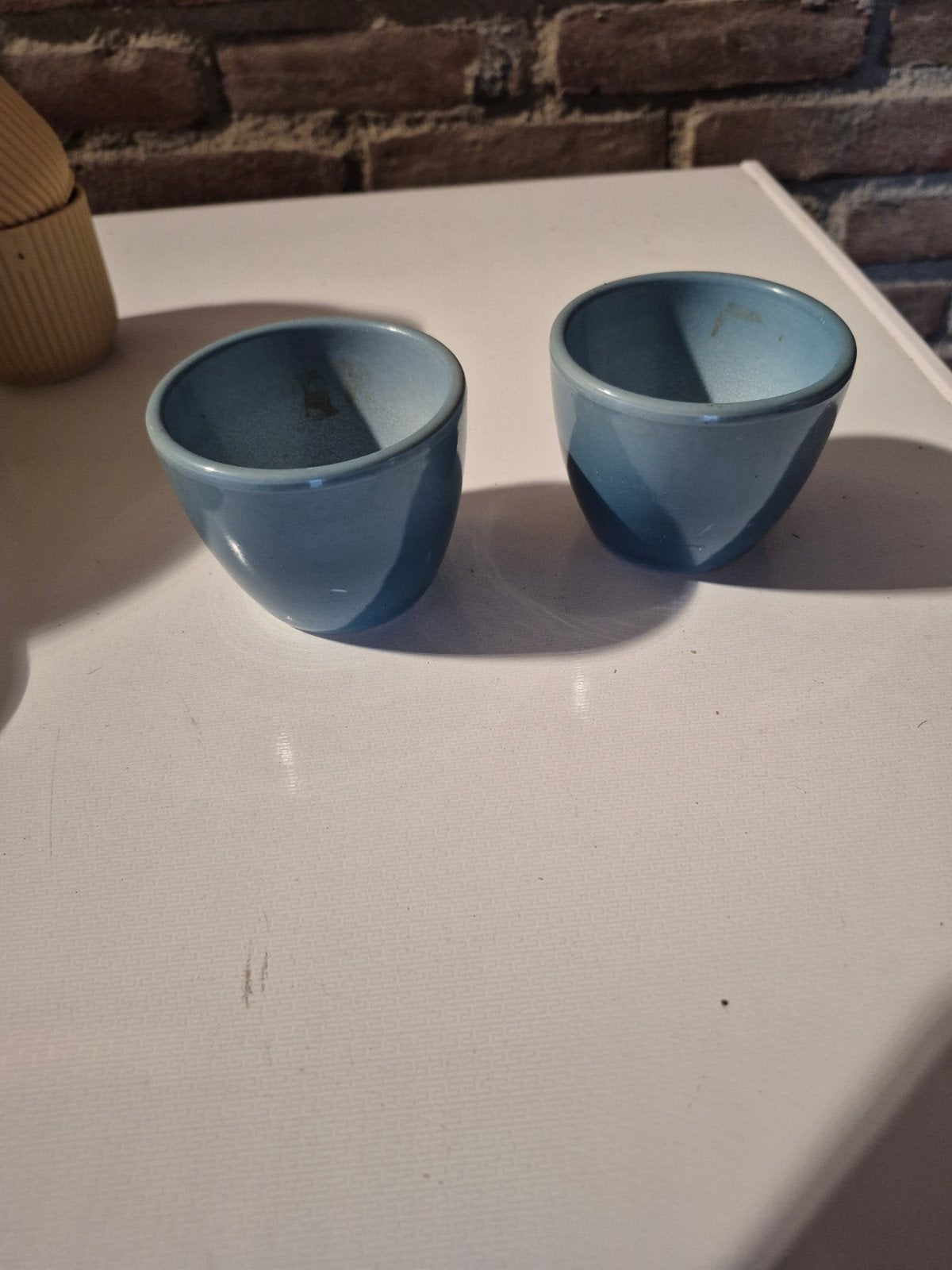 2 kleine blauwe bloempotten 6 cm hoog bovenin, Dieren en Toebehoren, Ophalen