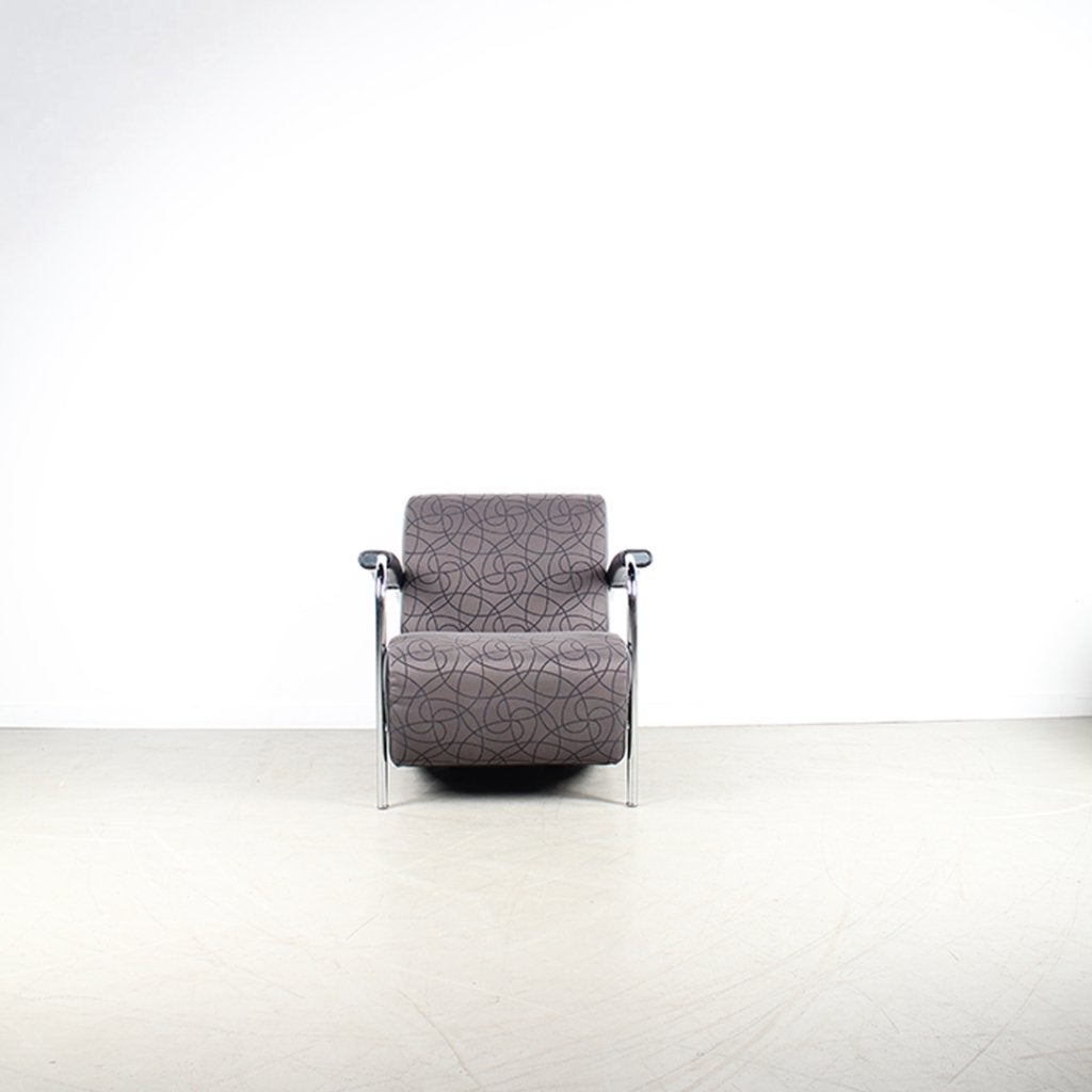 1x Leolux Scylla Fauteuil Laag Grijs Rondjesmotief+ Hocker, Huis en Inrichting, Niet ingevuld, Leer, Niet ingevuld, 75 tot 100 cm