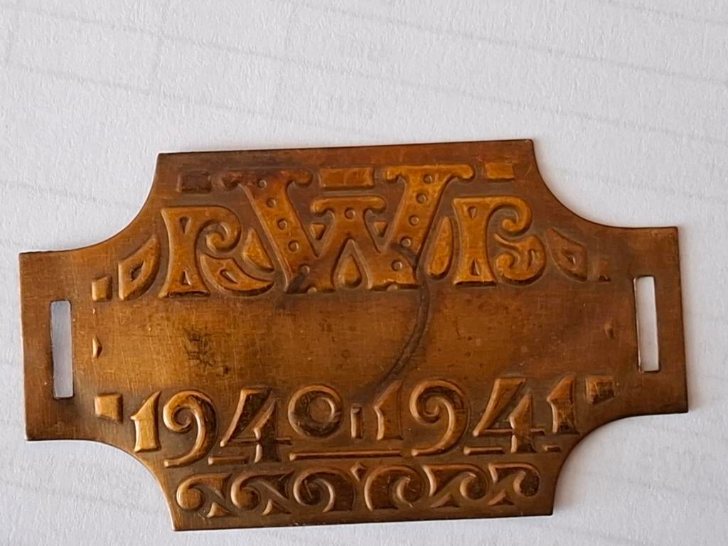 Rijwielbelastingplaatje R.W.B. 1940-1941 -, Verzamelen, Ophalen of Verzenden, Overige soorten, Nederland, Overige typen