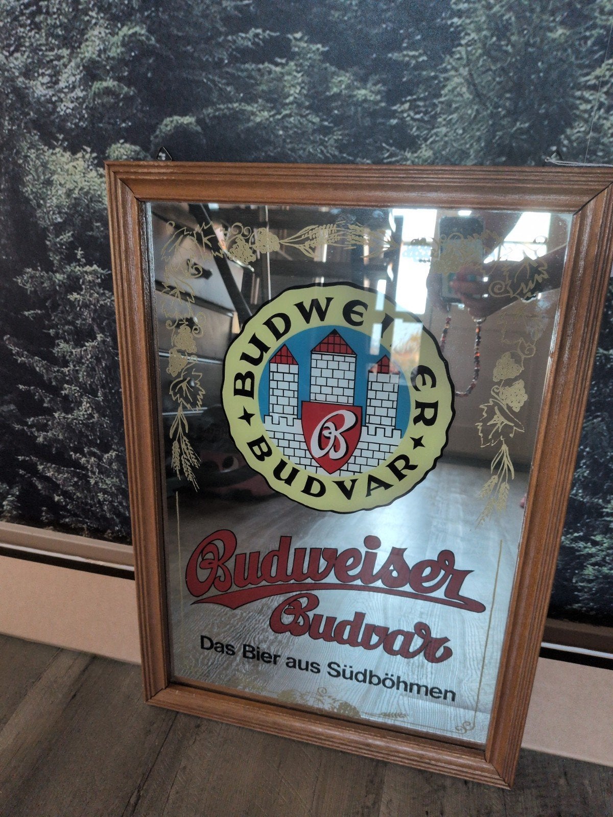 Vintage Budweiser Budvar spiegel - 'Das Bier aus Südböhmen', Ophalen, Zo goed als nieuw, Rechthoekig, 50 tot 75 cm