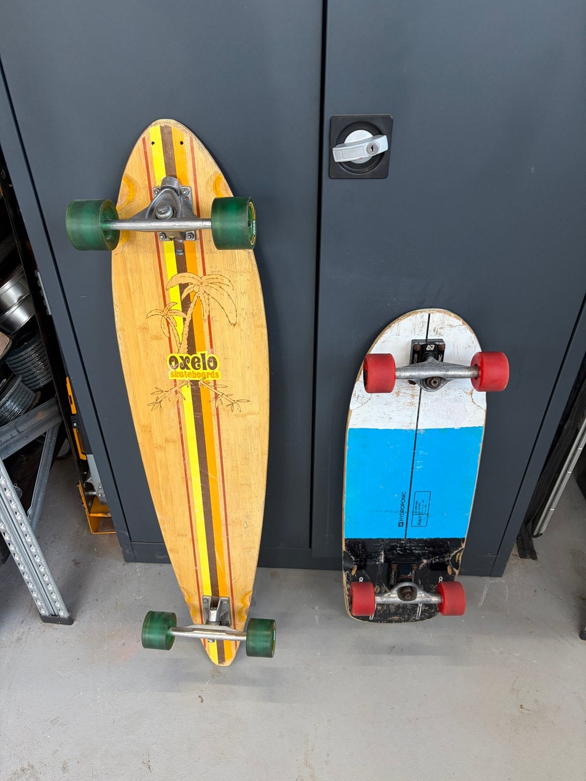 Drie gebruikte skateboards: Aloha,Oxelo longboard en cruiser, Ophalen of Verzenden, Gebruikt, Skateboard, Longboard