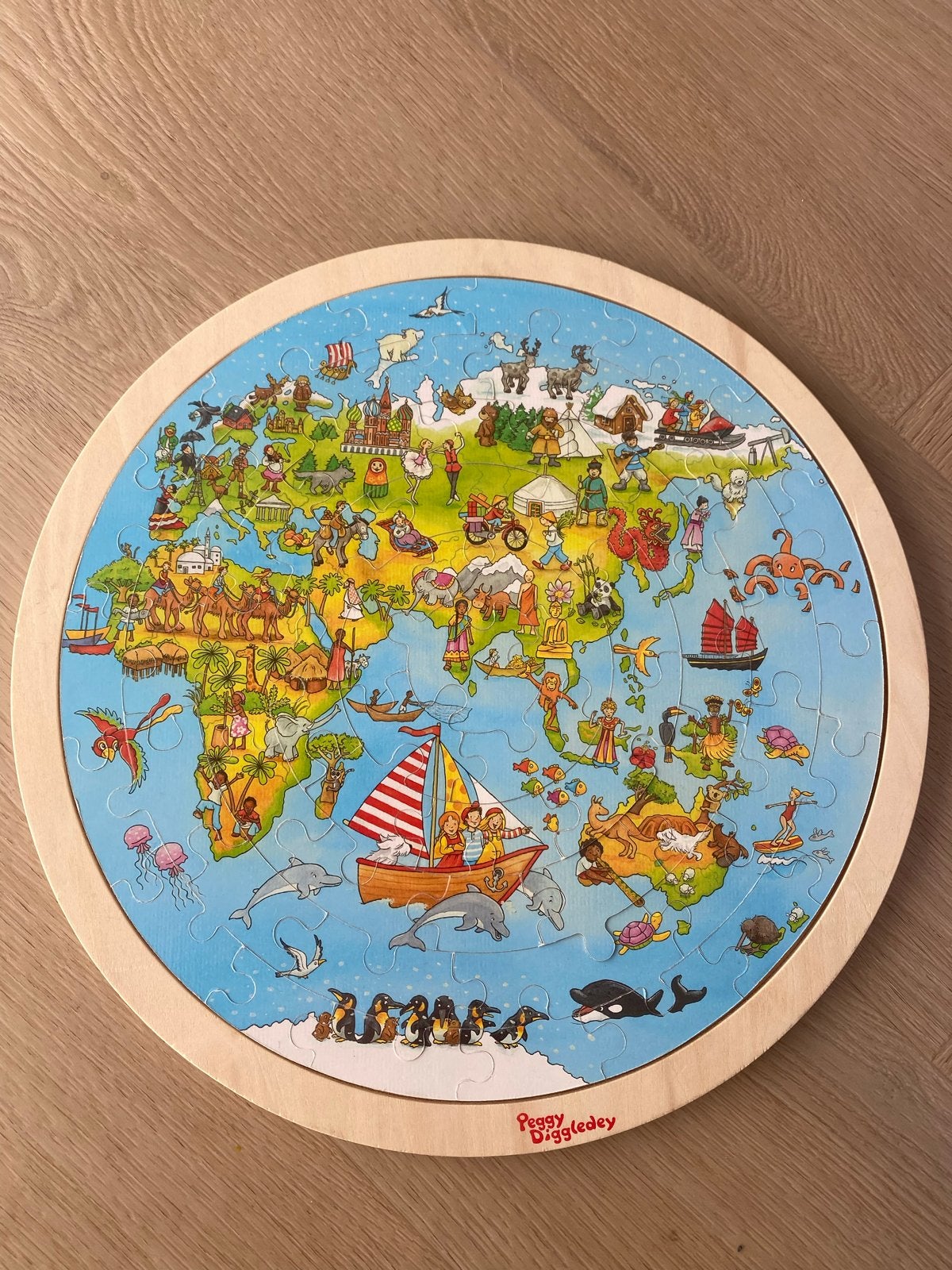 Goki houten (inleg)puzzel wereldbol (dubbelzijdig)57 stukjes, Ophalen, Meer dan 50 stukjes, Zo goed als nieuw, Van hout
