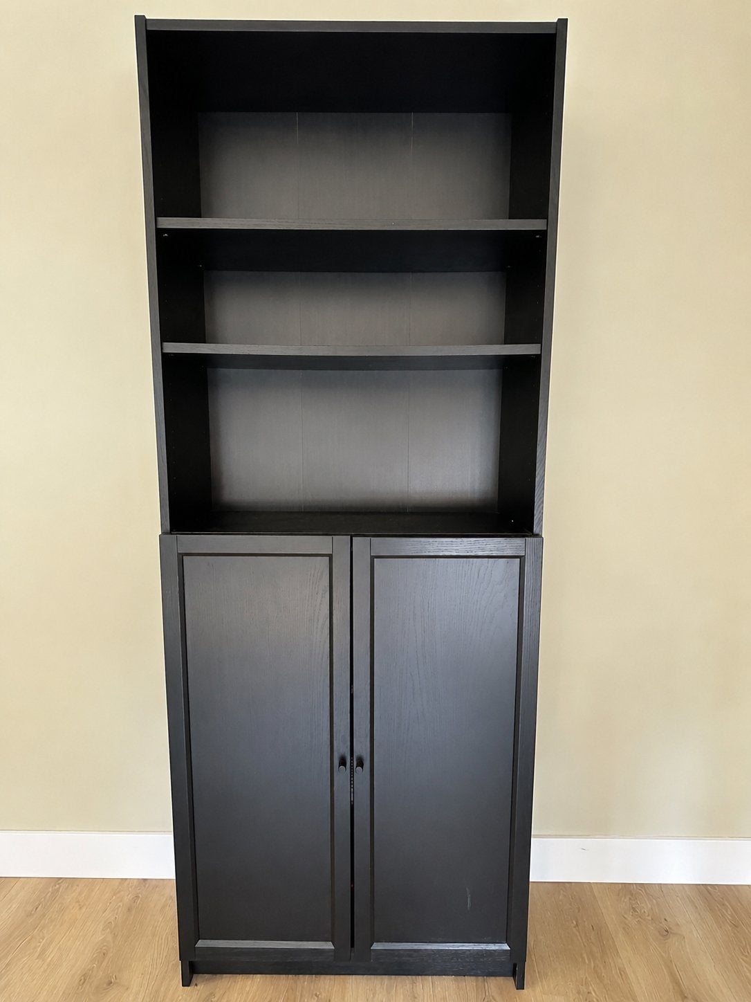 Zwarte boekenkast Billy/Oxberg IKEA, Ophalen, Minder dan 50 cm, Gebruikt, 200 cm of meer