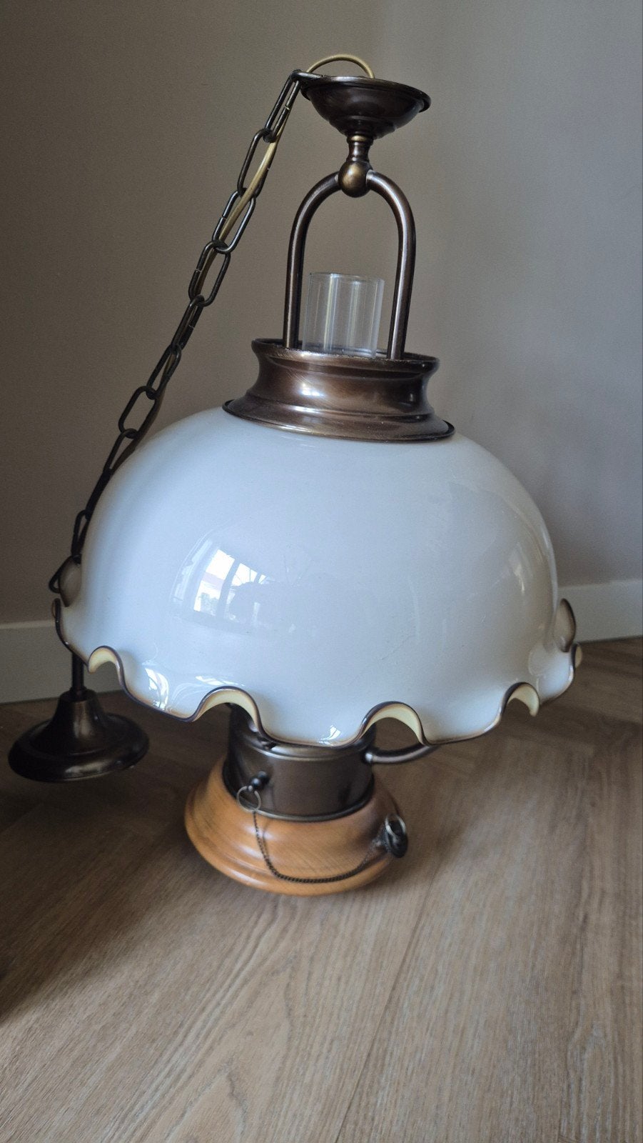 Retro Brocante Hanglamp, Huis en Inrichting, Lampen | Hanglampen, Ophalen, Gebruikt, 50 tot 75 cm, Glas