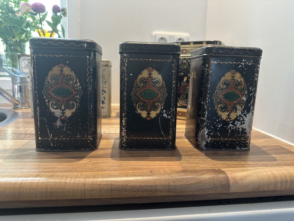 Mooie Vintage koffie thee en suiker blikken, Verzamelen, Blikken, Ophalen of Verzenden, Gebruikt, Koffie, Overige merken