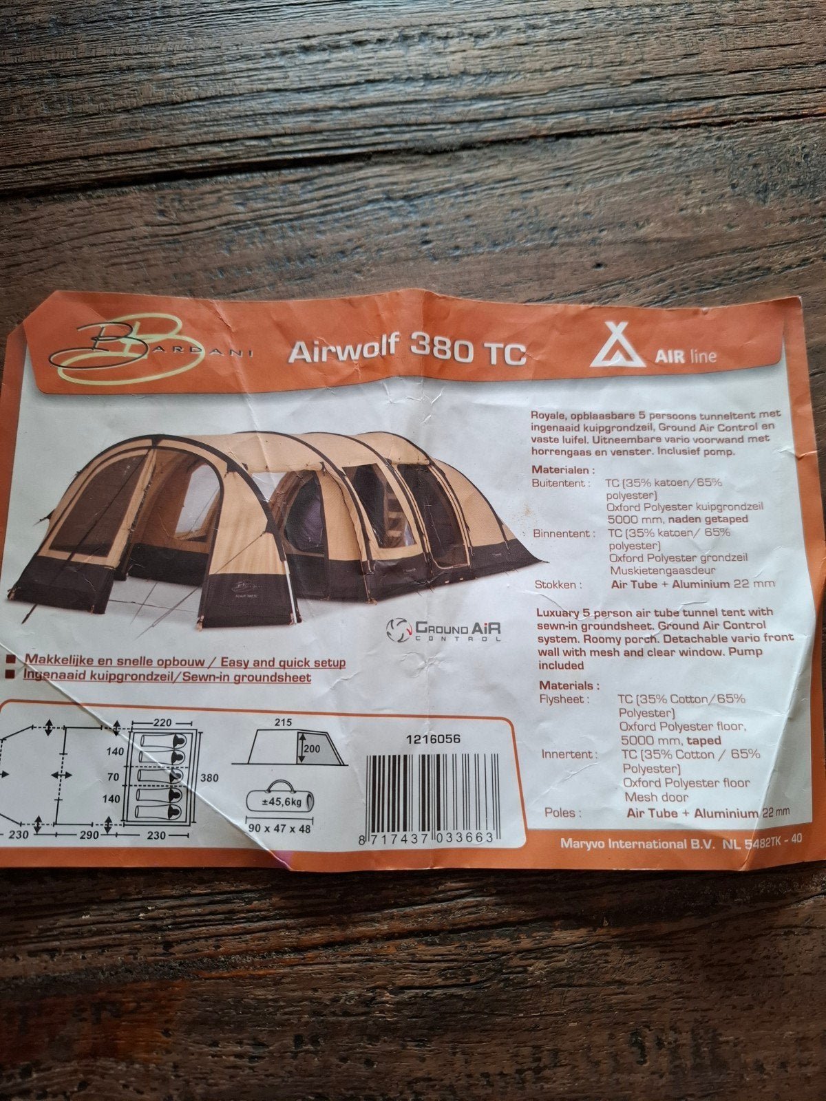 Bardani tent 5 pers,  Airwolf 380 TC, Caravans en Kamperen, Tenten, Ophalen, Zo goed als nieuw