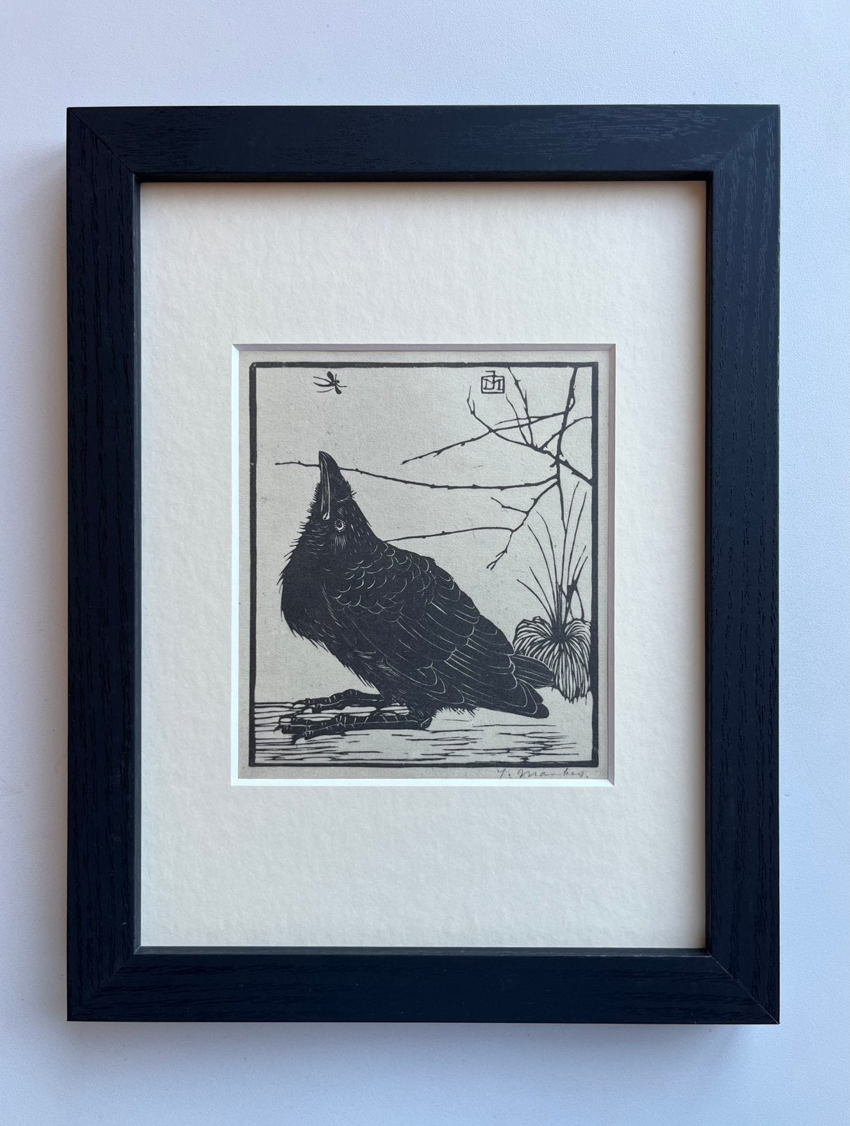 Jan Mankes - Jonge kraai met mugje, Antiek en Kunst, Ingelijst, 27 cm, Ophalen of Verzenden, Gravure