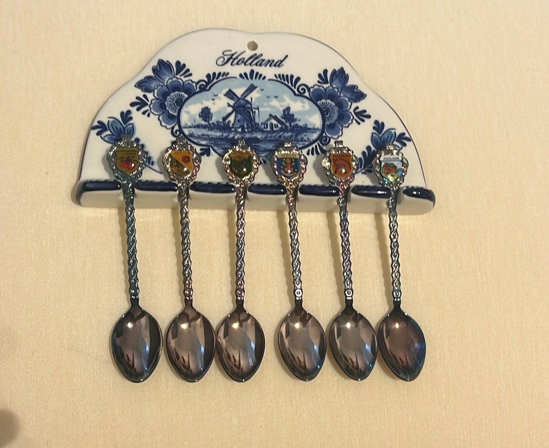 Delft’s blauw Lepelrekje met 6 lepeltjes, Wandkapstok, Ophalen of Verzenden, Zo goed als nieuw, Minder dan 100 cm