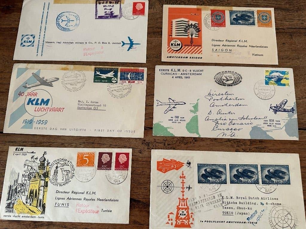 16 eerste vlucht enveloppen KLM, Verzamelen, Verzenden, Gebruikt, Overige typen