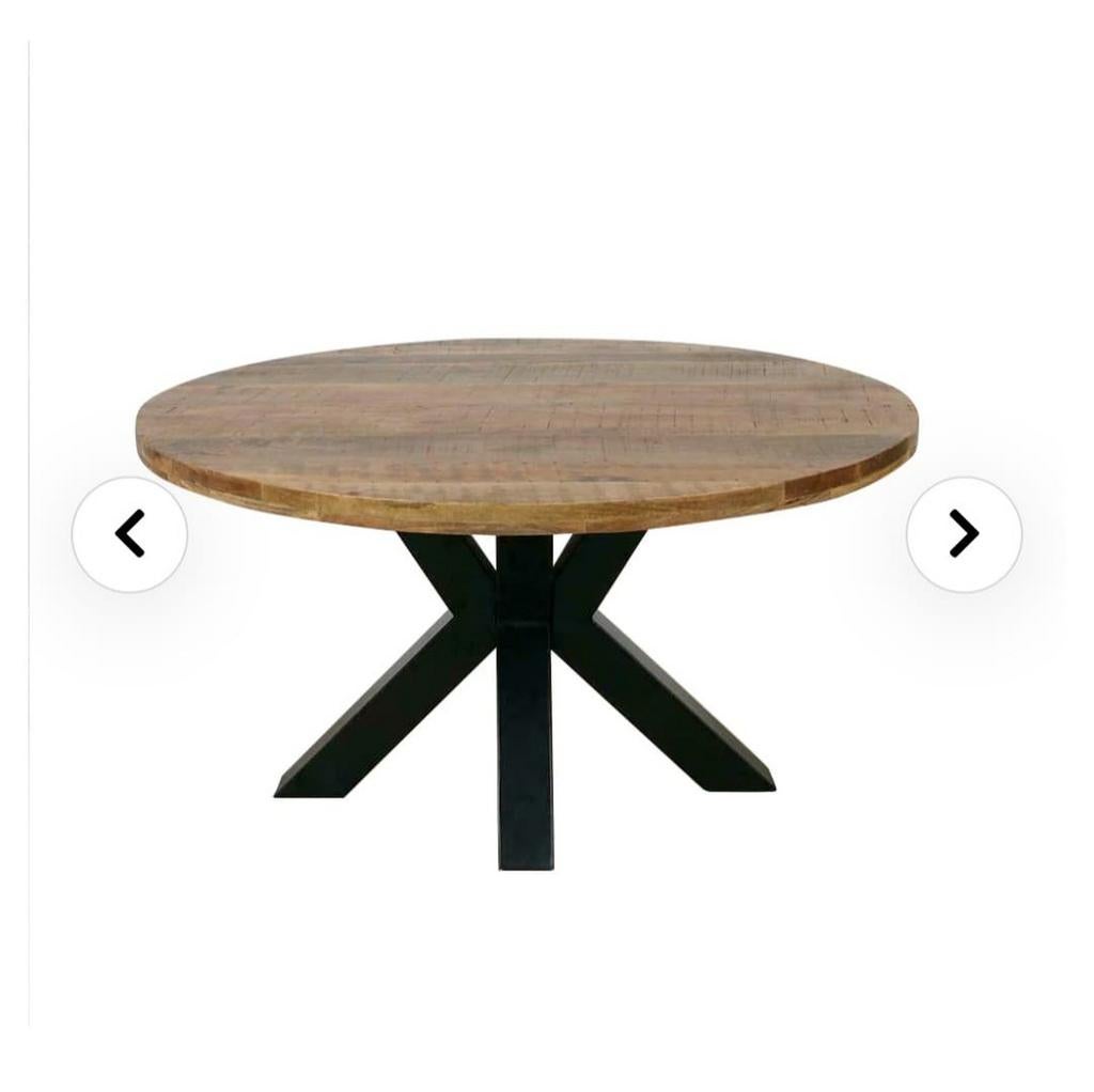 Mango houten ronde eettafel - 120 cm, Gebruikt, Rond, Ophalen of Verzenden, Vier personen