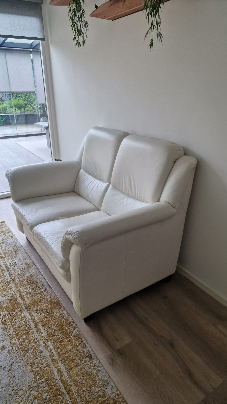 Wit leren bankstel, Huis en Inrichting, Ophalen, Gebruikt, 75 tot 100 cm, Leer