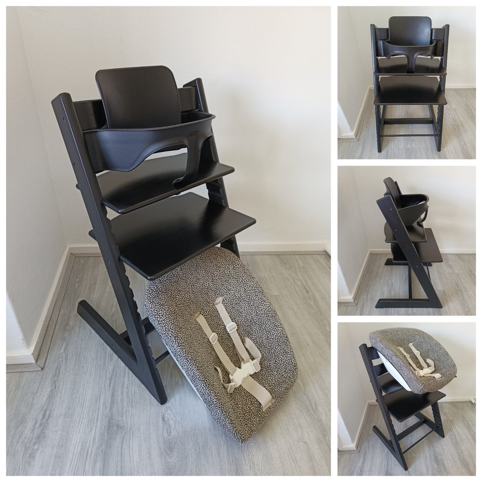 Stokke Tripp Trapp zwart met babyset, newbornset, extra hoes, Meegroeistoel, Ophalen of Verzenden, Zo goed als nieuw, X