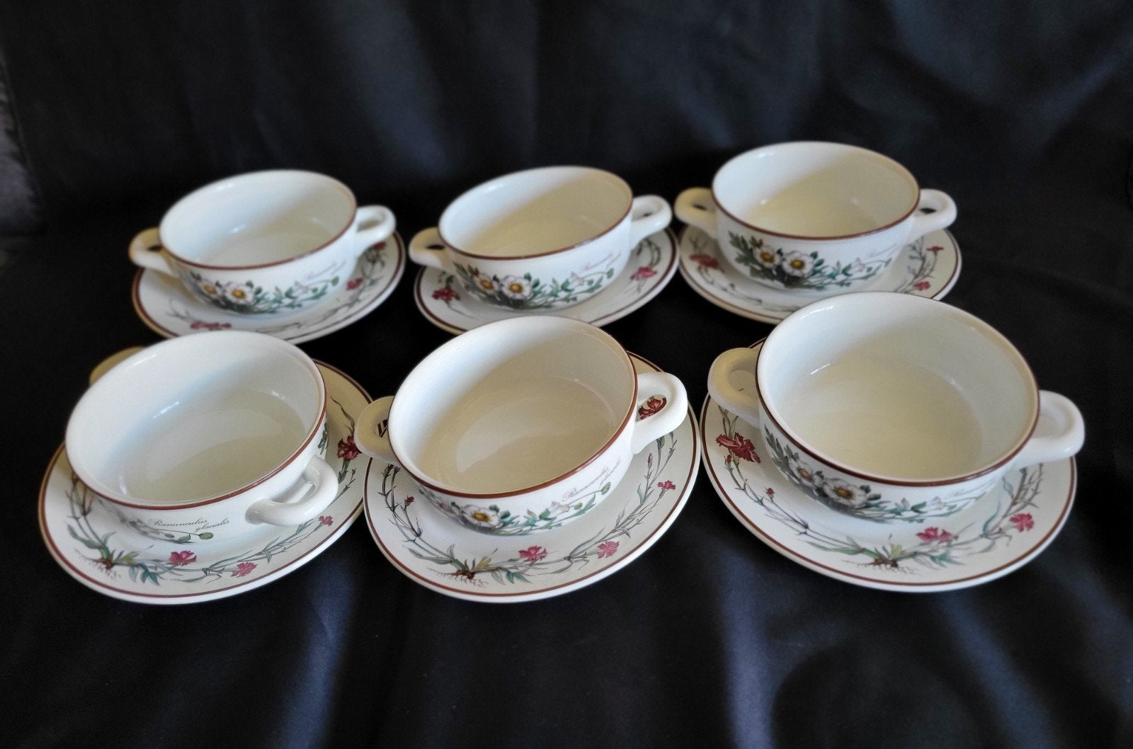6 Vintage Villeroy & Boch Botanica Soepkommen met Schotels, Antiek en Kunst, Ophalen of Verzenden