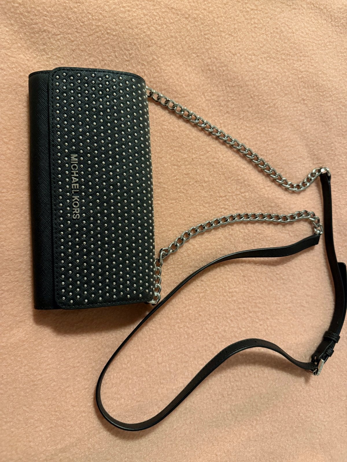 Michael Kors portemonnee/ tas met studs en kettingriem, Ophalen of Verzenden, Zo goed als nieuw, Zwart, Schoudertasje