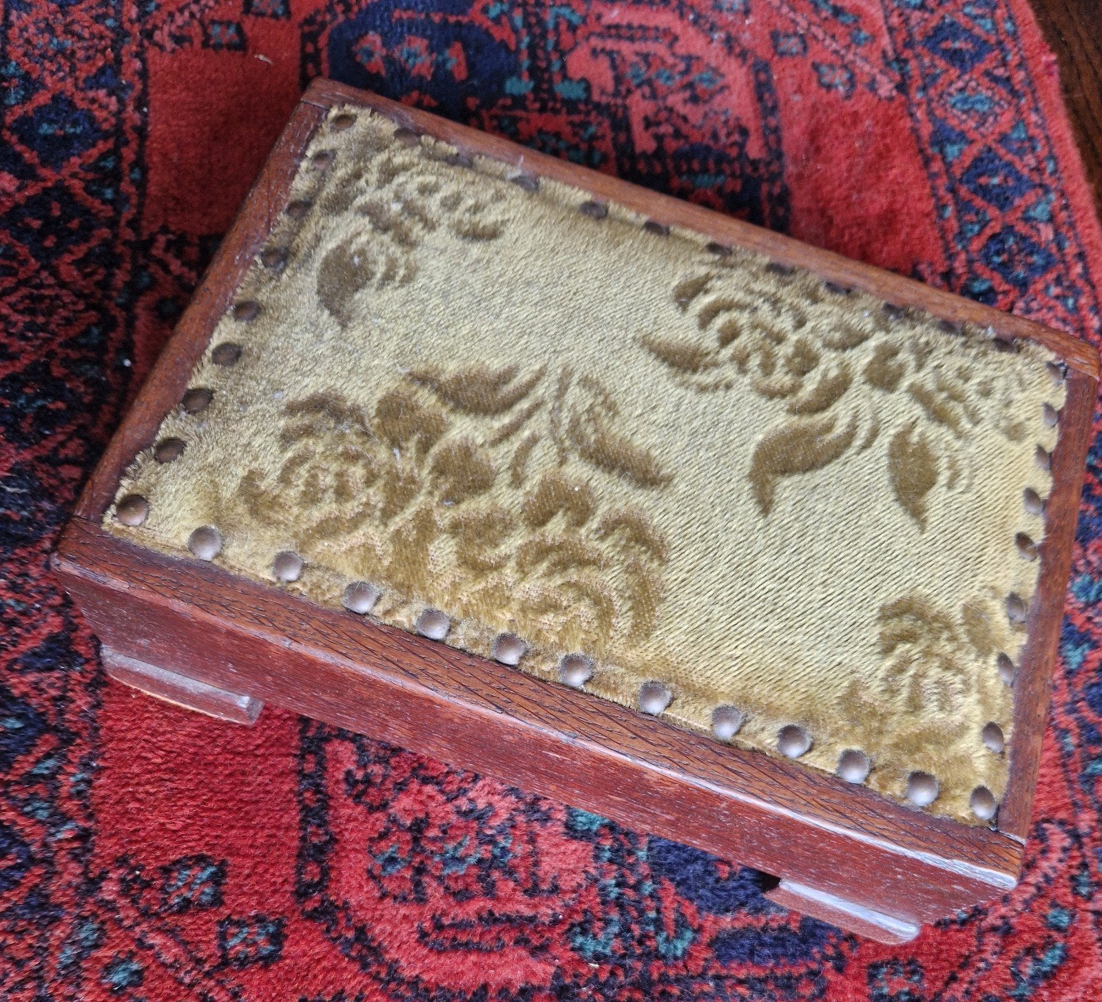 Vintage Houten Voetenbankje met Gebloemde Bekleding, Ophalen