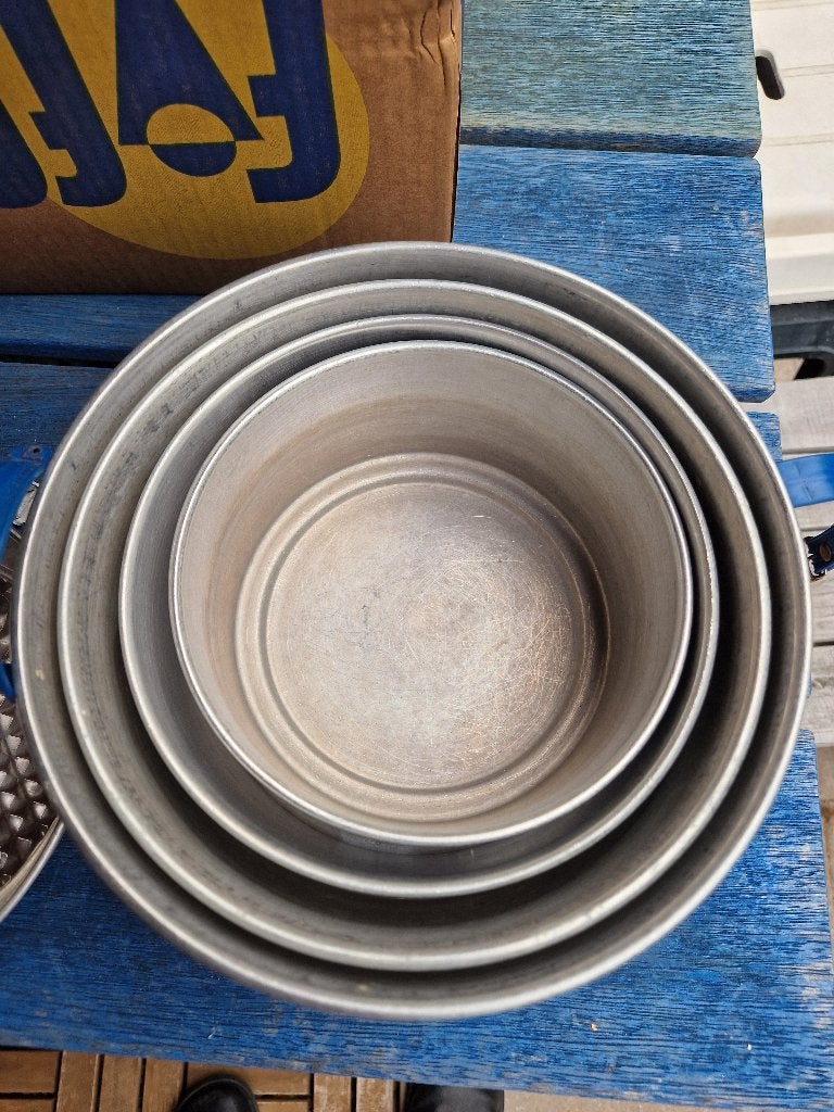 Vintage aluminium pannenset, Caravans en Kamperen, Ophalen of Verzenden, Gebruikt
