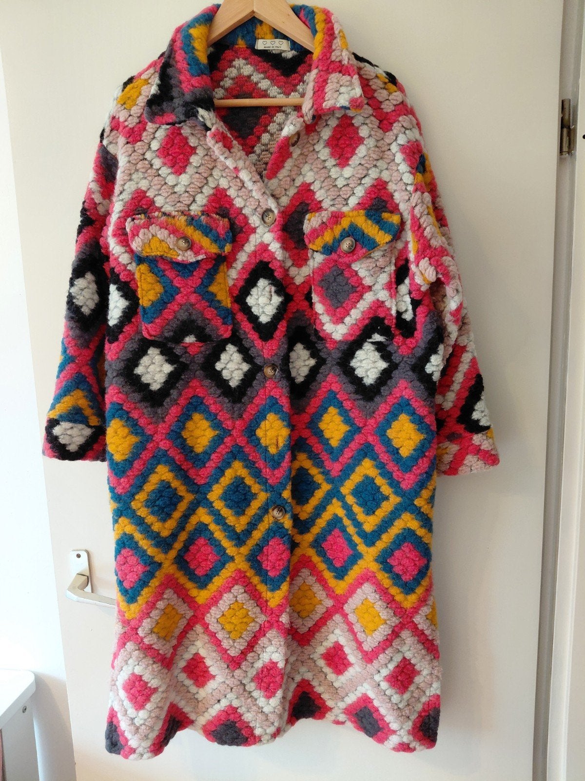 kleurig wollen jas/ vest. one size, Ophalen of Verzenden, Zo goed als nieuw, Maat 42/44 (L)