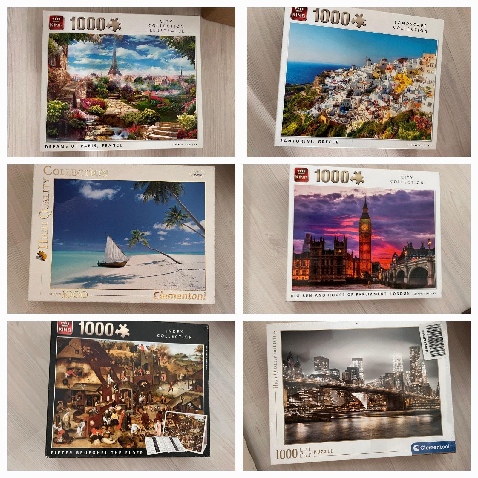 Diverse legpuzzels - new york - Frankrijk- Griekenland- lond, Ophalen of Verzenden, 500 t/m 1500 stukjes, Gebruikt, Legpuzzel