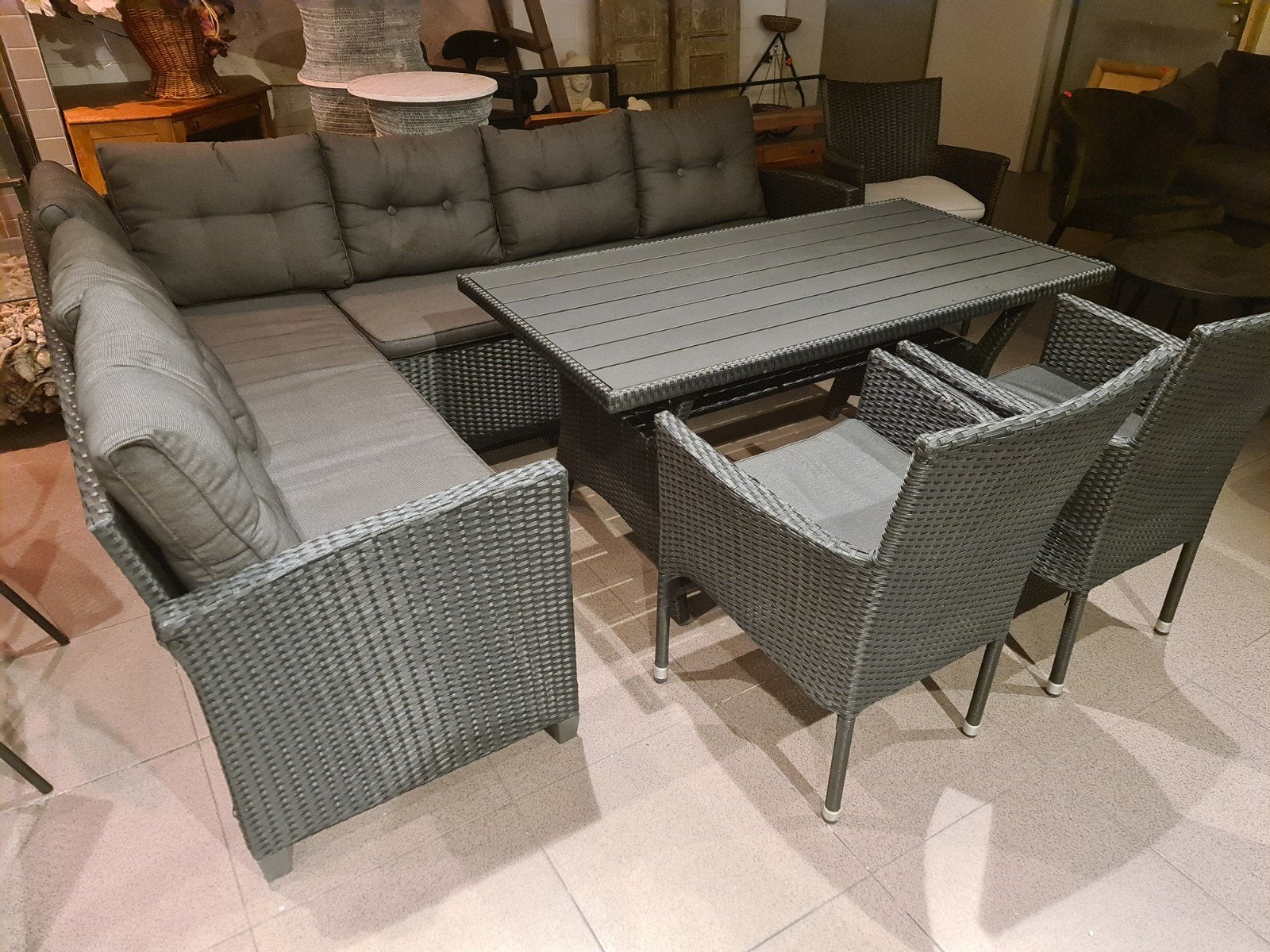 Loungeset tuinmeubel set zwart wicker hoekbank tafel 2xstoel, Ophalen, Bank, ., Nieuw
