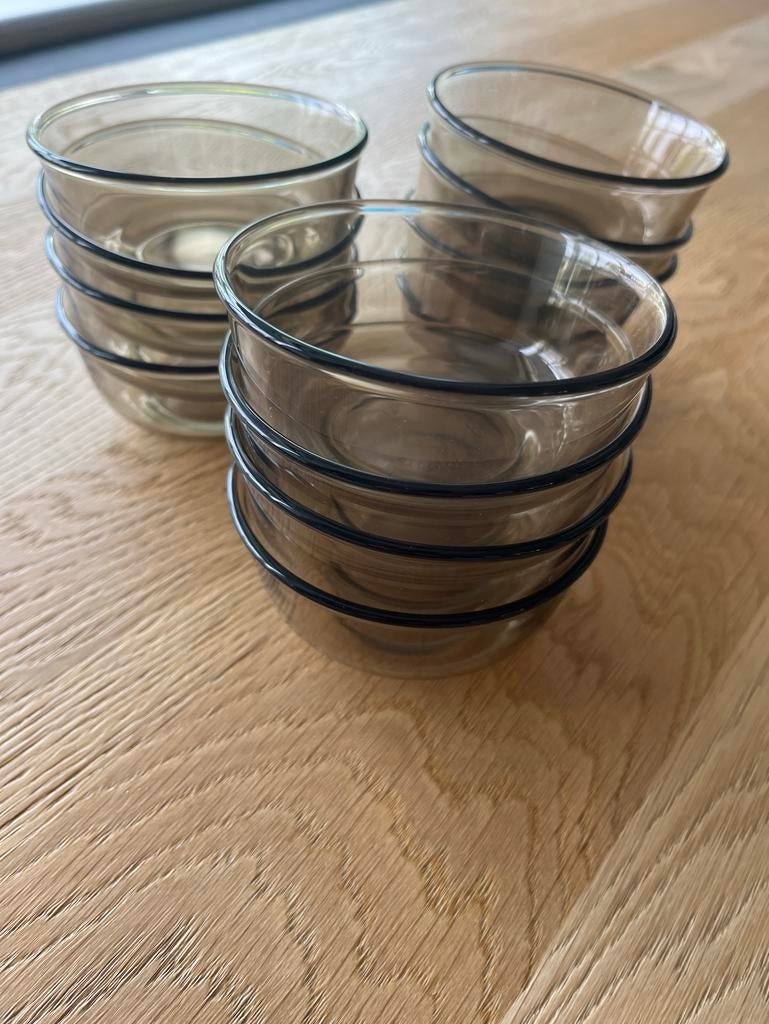 12 Arcoroc France rookglas schaaltjes, Huis en Inrichting, Ophalen, Effen, Glas, Schaal of Schalen
