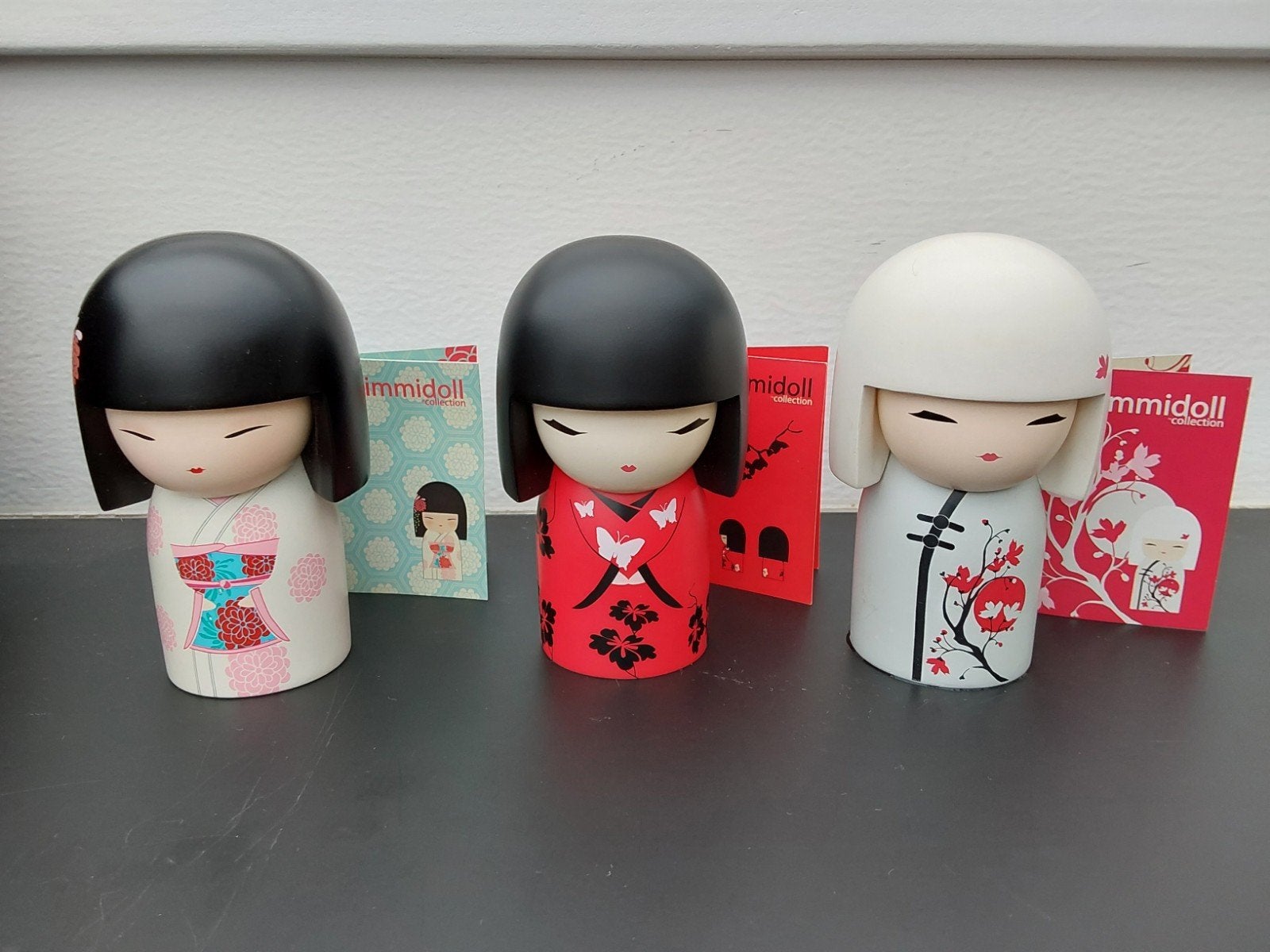 Kimmidoll Kokeshi Poppen Set - 3 Stuks  10.5 cm, Ophalen of Verzenden, Zo goed als nieuw
