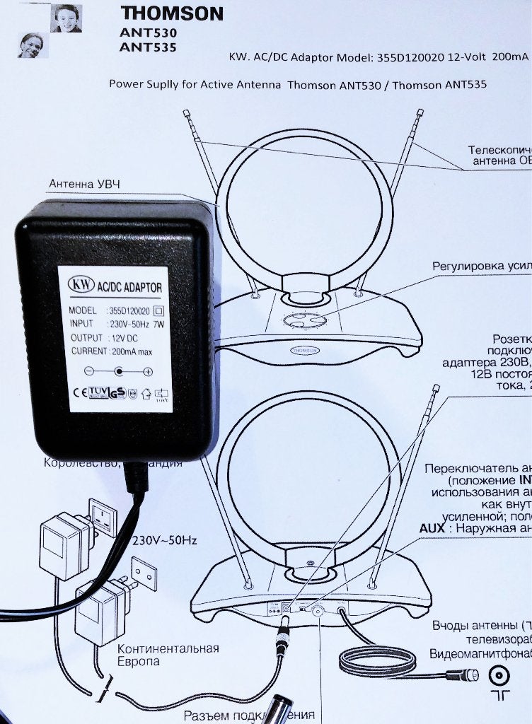 Thomson 355D120020 12V 0.2A AC Adapter Antenne ANT530 ANT53, Ophalen of Verzenden, Zo goed als nieuw