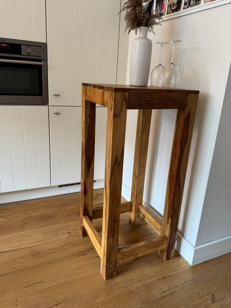 Massief houten bijzettafel/hangtafel, Minder dan 55 cm, Gebruikt, Rond, Ophalen of Verzenden