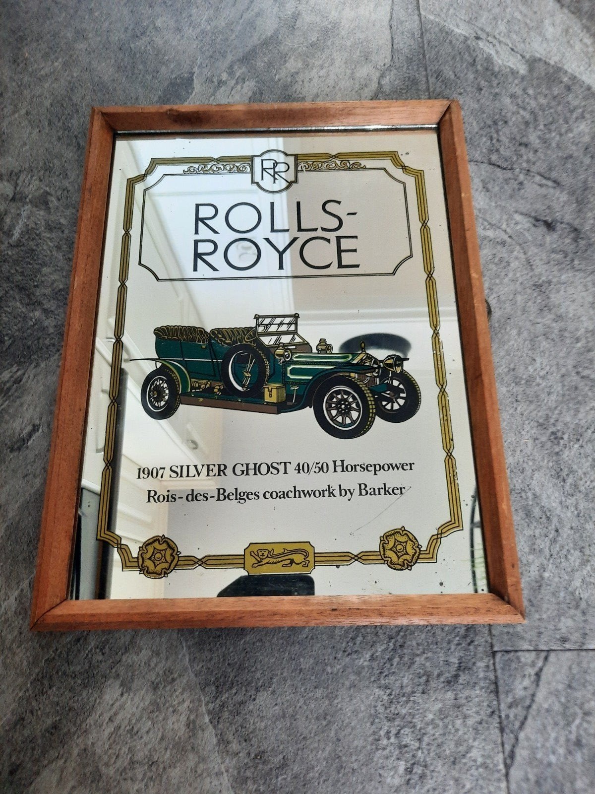 Rolls-Royce Spiegel met Houten Lijst - Vintage Decoratie, Ophalen