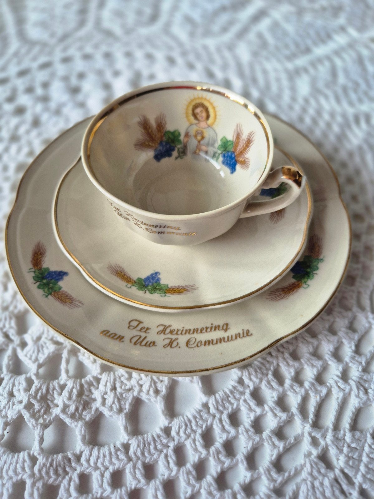 Vintage Communie Servies: Kop, Schotel & Bord, Ophalen of Verzenden