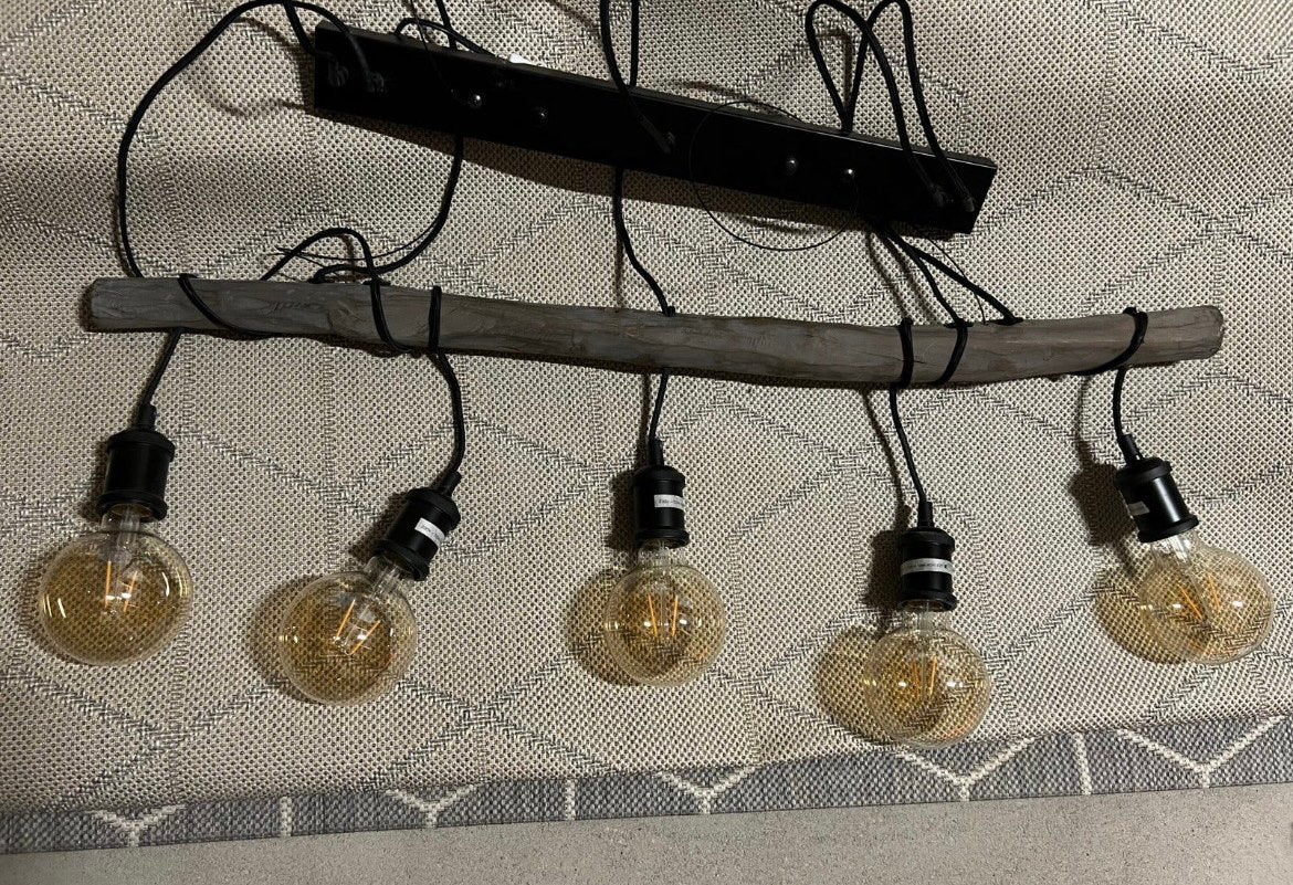 Grijze houten hanglamp van Kwantum, Ophalen of Verzenden, Zo goed als nieuw, Hout