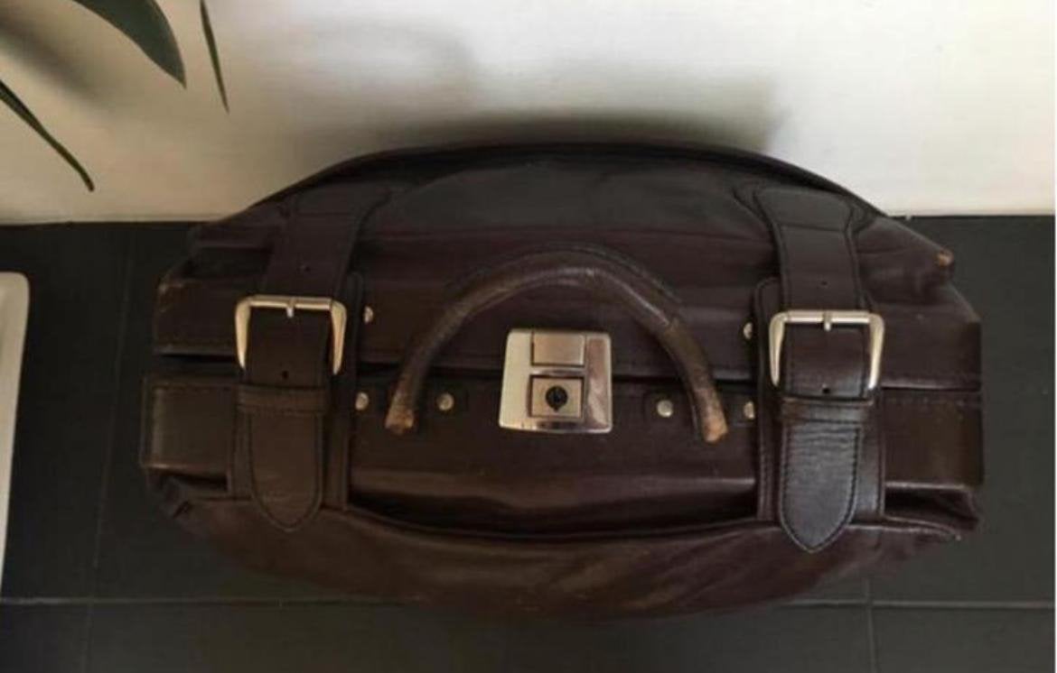Vintage lederen weekend koffer bruin 36x46x17cm, Gebruikt, 50 tot 60 cm, 45 tot 55 cm, Slot