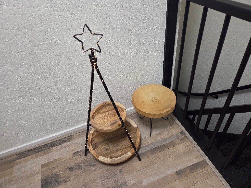 Etagere met verlichting en krukje, Ophalen, Zo goed als nieuw, Etagère, Hout