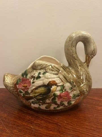 Vintage beeld bloempotje zwaan vogel Bequet, Verzamelen, Beelden en Beeldjes, Ophalen of Verzenden, Zo goed als nieuw, Dier