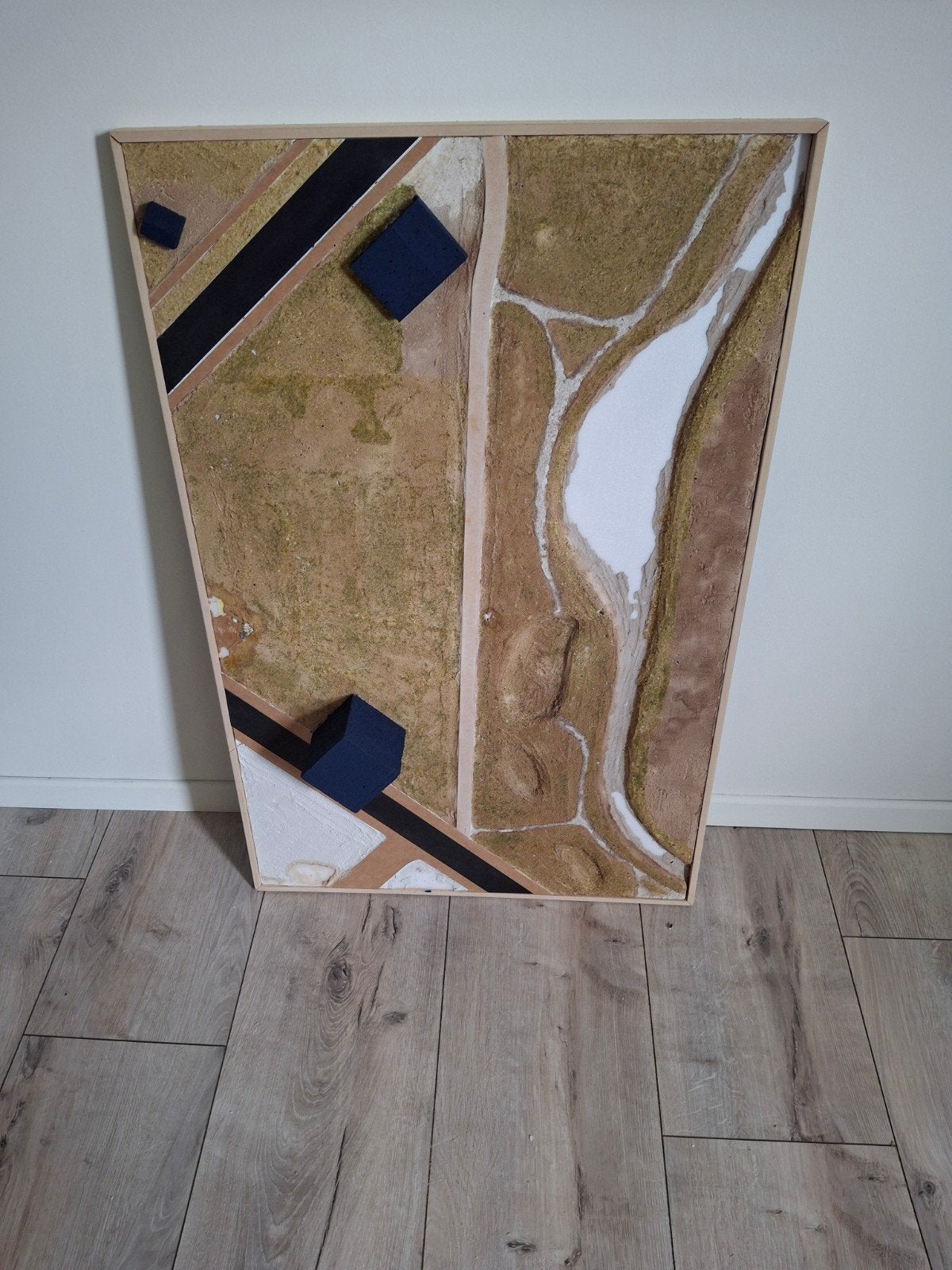 Abstracte 3D-kunst: Landschap met geometrische vormen, Abstract, Ophalen of Verzenden, 3D-effect, Gemengde techniek