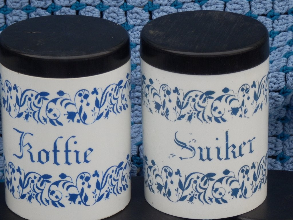 Praktische vintage voorraadbussen, set van 8, Gebruikt, Kunststof, Ophalen of Verzenden, Voorraadpot