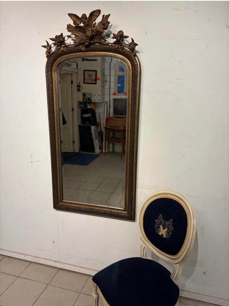Antieke Franse kuifspiegel met geslepen glas 150 h x 72 b, Antiek en Kunst, Antiek | Spiegels, Ophalen, Rechthoekig, 50 tot 100 cm