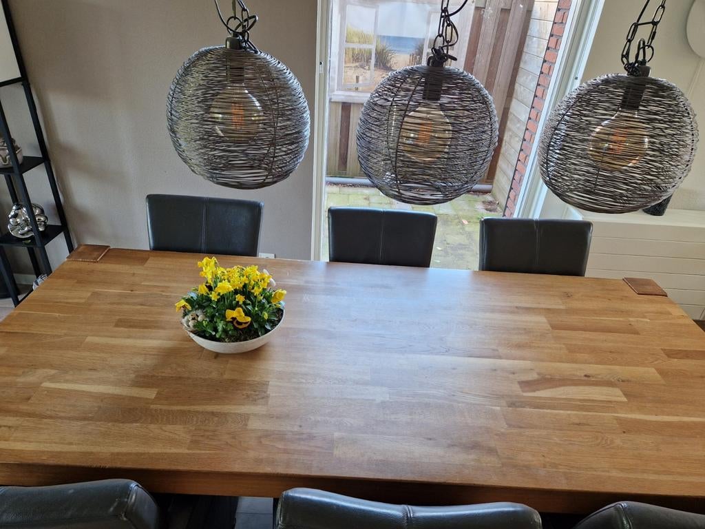 Massieve prachtige robuuste eikenhouten tafel (230 x 100 cm), Ophalen, Gebruikt, 100 tot 150 cm, Eikenhout