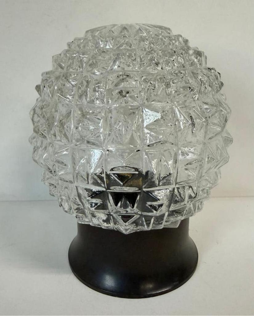 Vintage plafondlamp helder geblokt glas seventies + bakeliet, Ophalen of Verzenden, Zo goed als nieuw, Glas