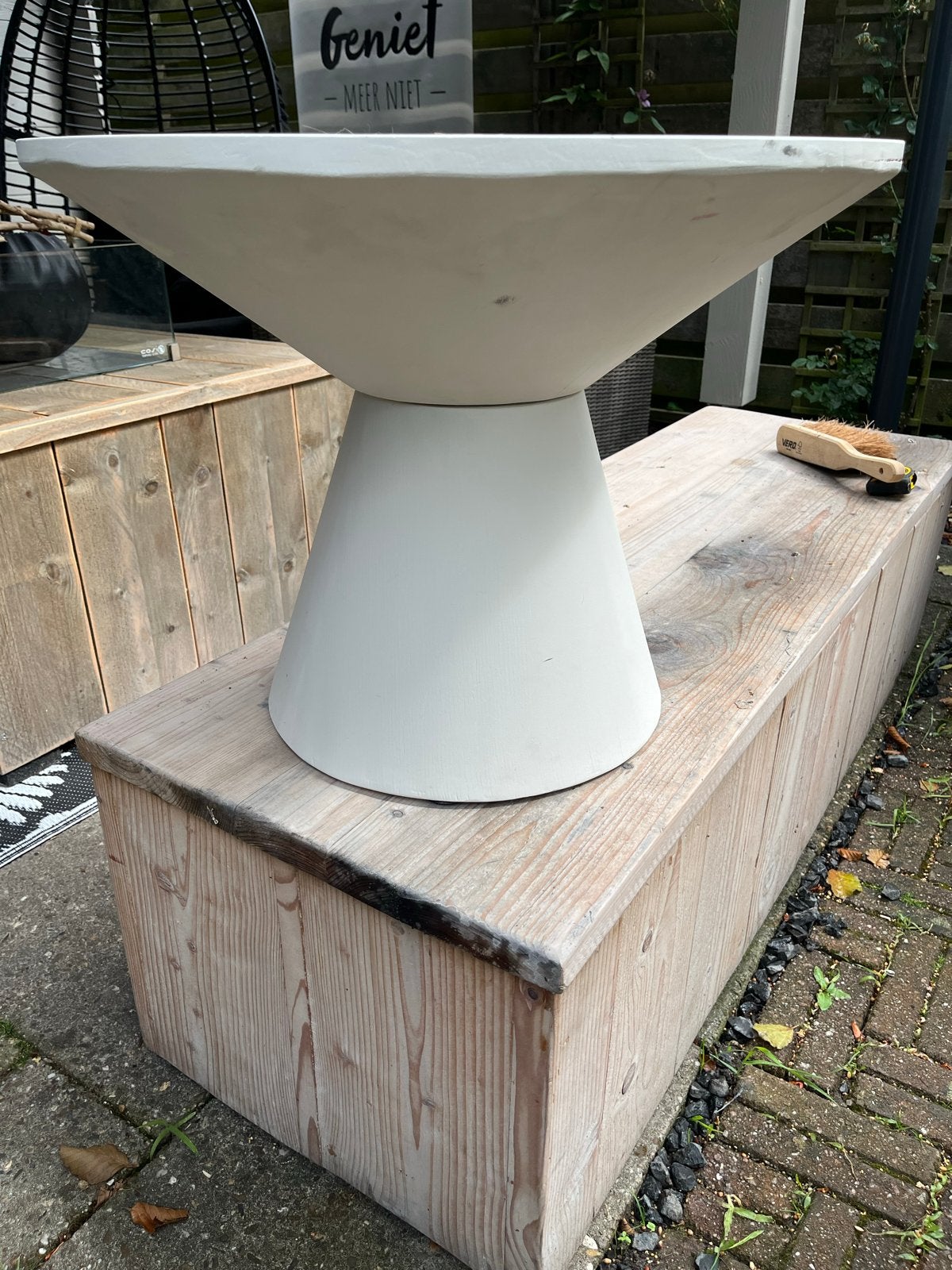 Moderne ronde bijzettafel- wit, Huis en Inrichting, Tafels | Bijzettafels, Gebruikt, Rond, 45 tot 60 cm, Minder dan 55 cm, Overige materialen