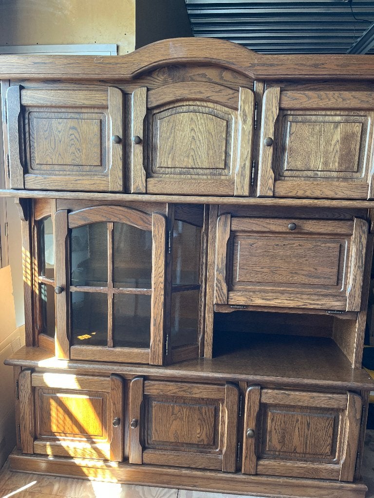 Donker eiken, klassieke wandmeubel, Ophalen, Glas, Gebruikt, Met deur(en)