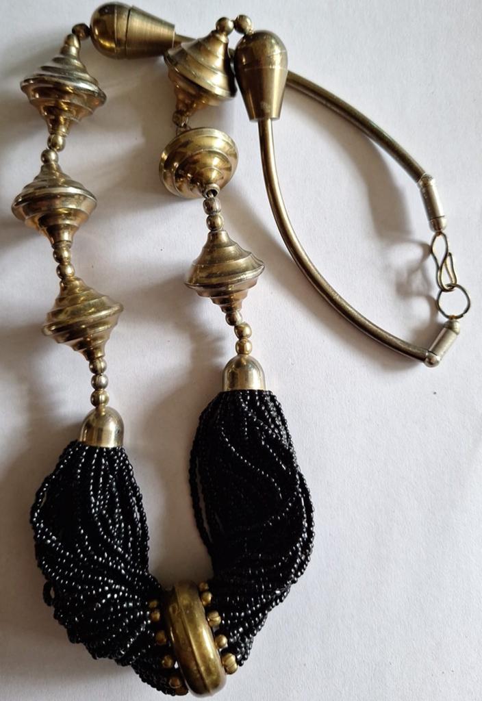 Vintage glas en metalen kralen ketting, Verzenden, Zo goed als nieuw, Overige kleuren, Overige materialen