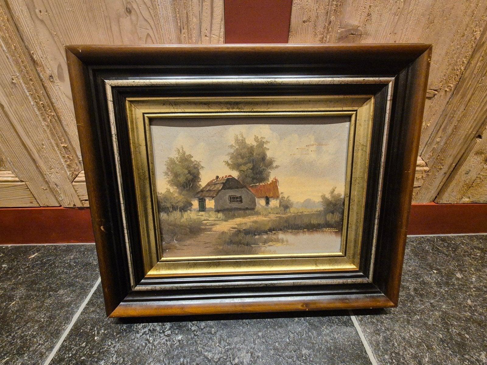 Antiek/ Vintage, Oud Hollands schilderij met mooie lijst, Paneel, Handgeschilderd, Oud hollands, Ophalen of Verzenden