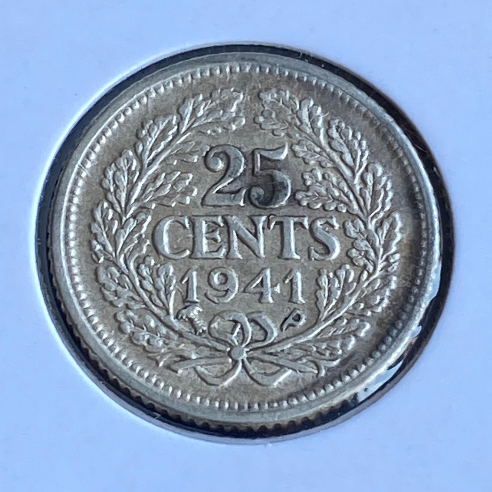 25 Cent / Kwartje Zilver uit 1941 Pp van kon. Wilhelmina, Verzenden, Zilver, 25 cent, Koningin Wilhelmina
