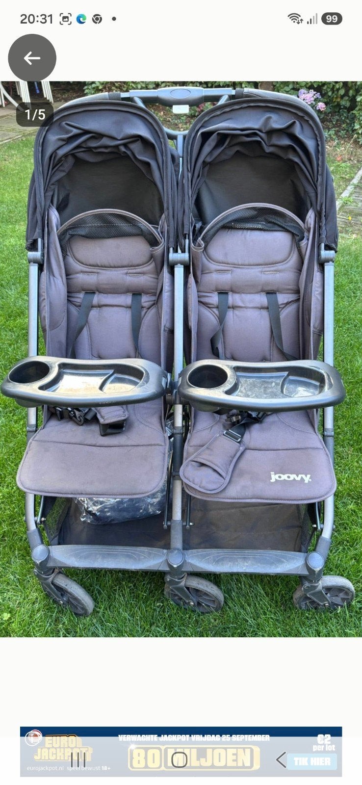 Joovy Kooper x2 dubbele buggy / duo buggy, Kinderen en Baby's, Ophalen, Gebruikt, Kinderwagen of Buggy
