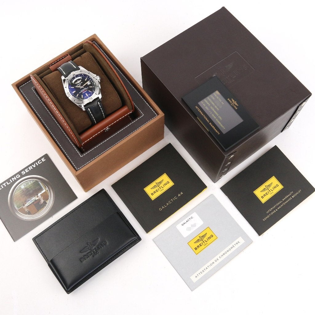 Breitling Galactic Automatic 44 (Zeer goed/ 2017), Leer, Staal, Breitling, Polshorloge