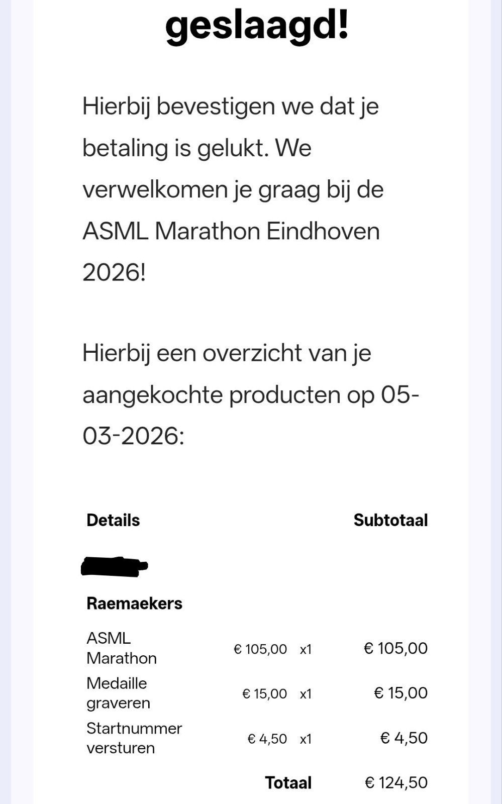 Marathon Eindhoven 11-10-2026 incl. medaille graveren., Eén persoon, Oktober